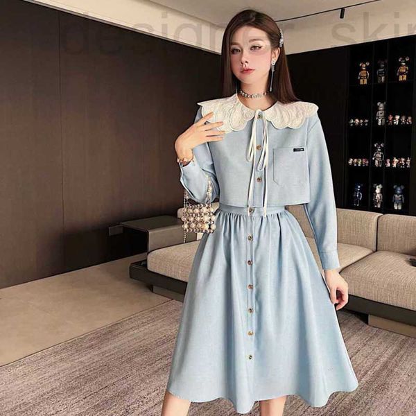 

two piece dress designer fashion suit set skirt early spring new la collar casual skirts two-pie single-breasted pleated elegant womens suit, White