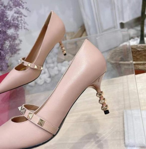 

2022010301y 414240 6 colors strap heels shoes genuine leather 7cm pumps mary jane pointed toe lambskin white black nude pin7313506