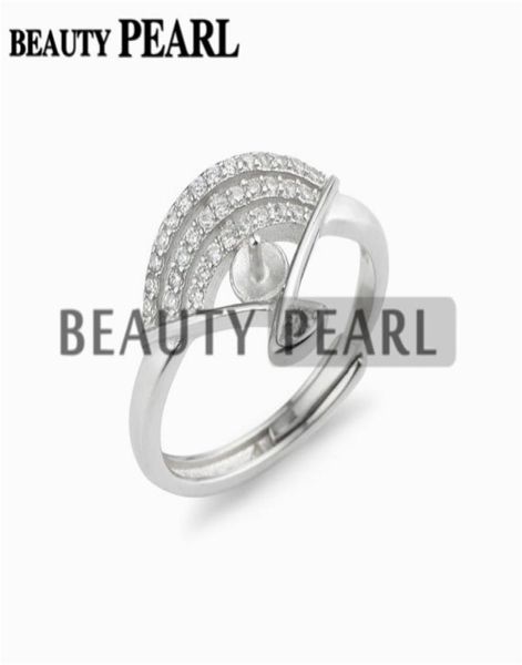 

fanshaped ring pearl settings 925 sterling silver cubic zirconia semi mounting diy jewellery making 5 pieces4542242, Slivery;crystal