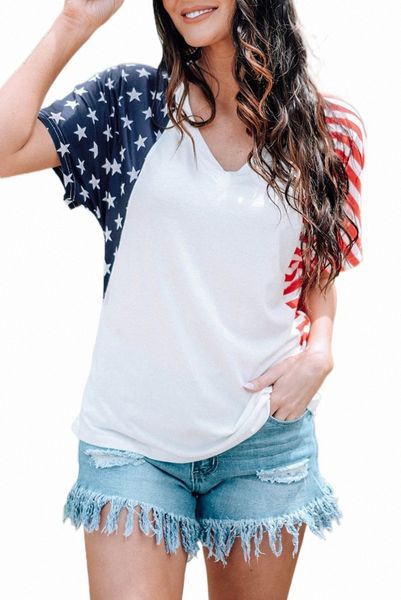 

white the us stars and stripes v neck tee 2023 new z0rb#