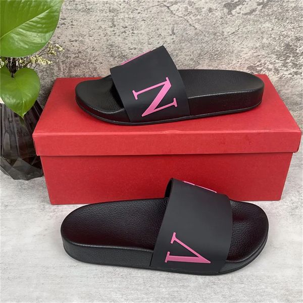 

men women slippers beach slipper slide summer scuffs fashion wide flat sandals indoor flip flop with box indoor size eur 36-46
