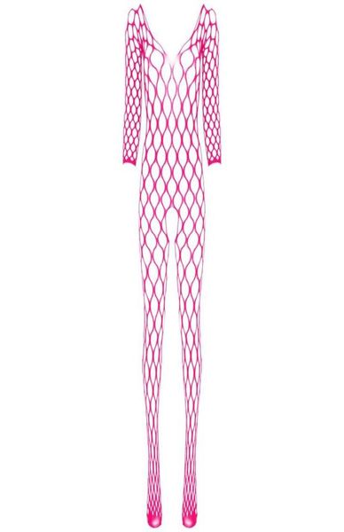 

womens v neck long sleeve crotchless bodystocking stretchy fishnet bodysuit mesh lingerie nightwear sleepwear7092661