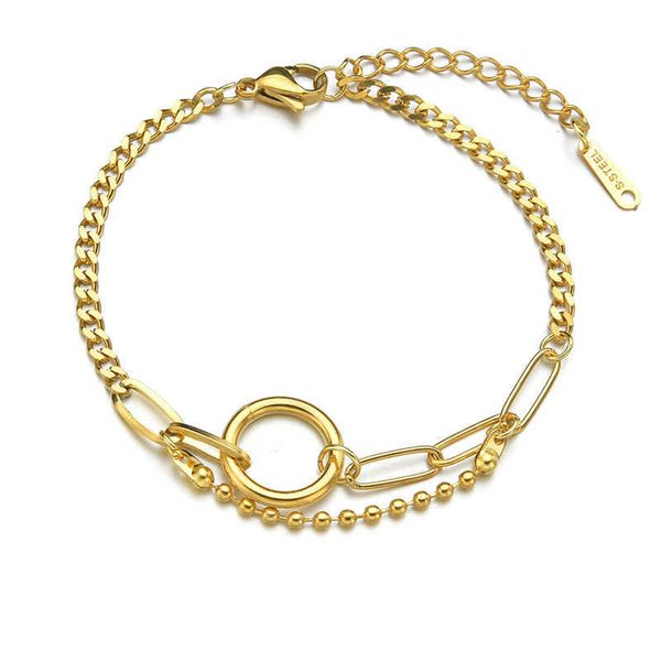

charm bracelets simple circle bracelet double layer glass beads stainless steel creative student handpiece girl, Golden;silver