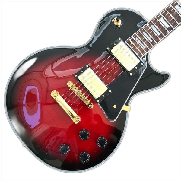 

custom electric guitar, gold hardware, rosewood fingerboard, red flame maple solid mahogany body guita
