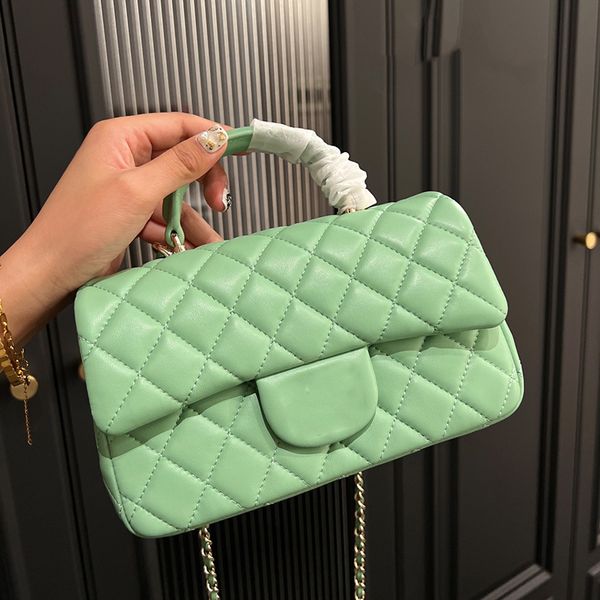 

23ss womens green classic mini rectangular flap bags handle totes gold metal hardware matelasse chain crossbody shoulder handbags 20x10cm fo