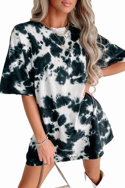 

black tie-dye round neck short sleeve 2023 new k53s#, White