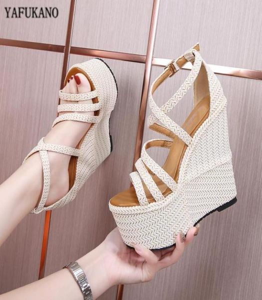 

16cm wedges heel platform women sandals super high heels small size thick sole casual open toe wedding shoes with buckle8755461, Black