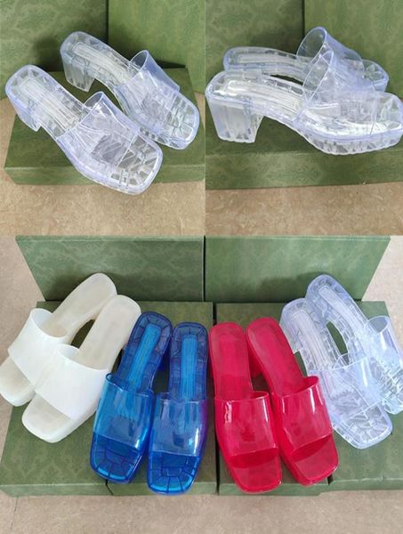 

transparent women rubber high heel slide sandal 55cm platform slipper pink green candy colors outdoor beach slides slippers flip 7879155, Black