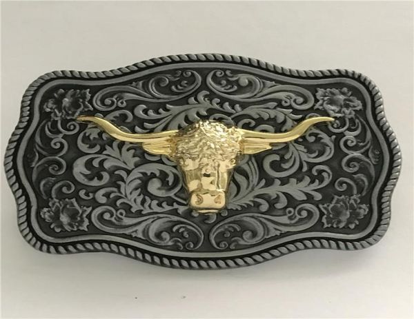 

1 pcs silver golden bull head cowboys belt buckle woman man jeans jewelry accessories fit 4cm wide belt2557558, Slivery;black