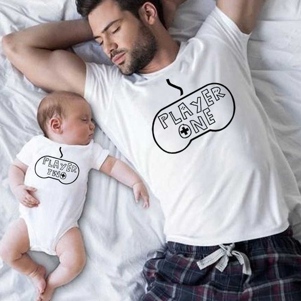 

family matching outfits player one player two family matching clothes funny father son look tshirt daddy and me baby bodysuit tshirt father&, Blue