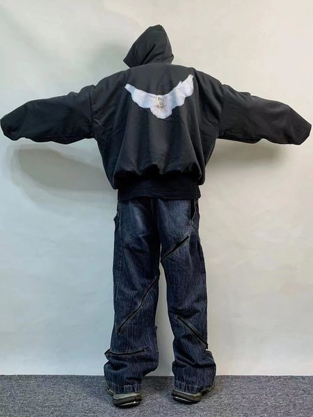 

yzys pullover gap hoodies tripartite co branded dove hoodie designer kanyes hoody wests fashion men oversize hooded sweatshirts peace doves, Black