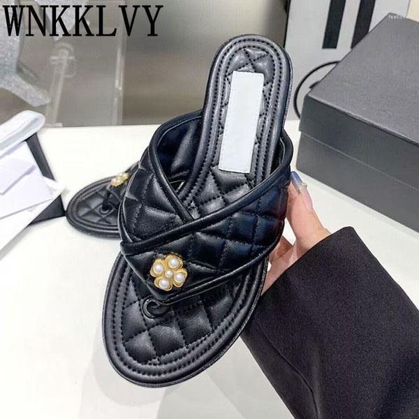 

slippers 2023 designer women genuine leather sandals summer metal leisure shoes fashion brand womens slippers, Black