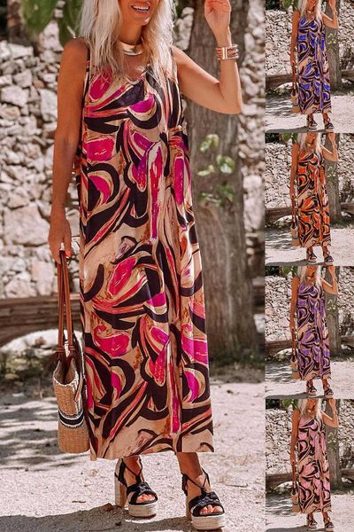 

summer new women's printed loose sleeveless dress for women, White