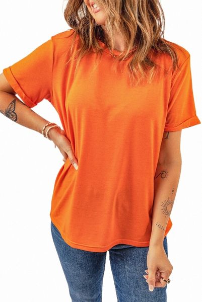 

orange solid color crew neck tee 2023 new e54e#, White
