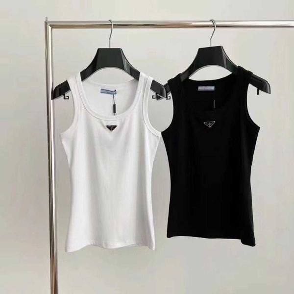 

23ss summer new metal triangle knitted tank high elasticity slim fit versatile for women, White