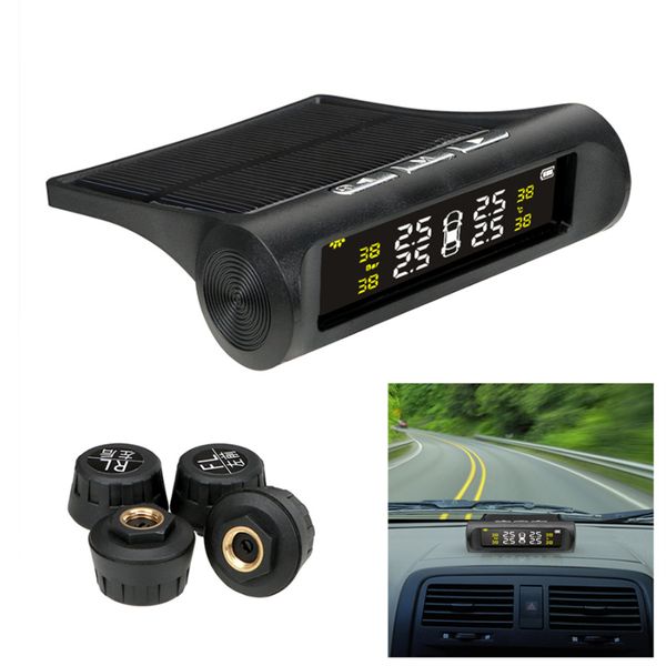 

car tpms tyre pressure monitoring system solar power digital lcd display auto security alarm tester 4 sensors automotive test