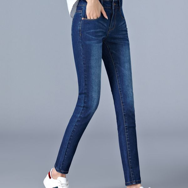 

women's jeans jeans woman high waist full length elastic mom skinny pencil female denim pants 100kg 230519, Blue