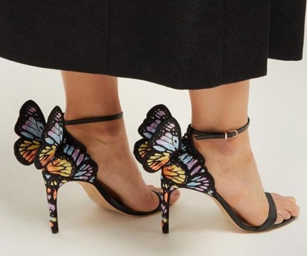 

sophia webster wedding sandals 3d embroidered butterfly high heels ankle strap angel wings sandal party dress women4695471, Black