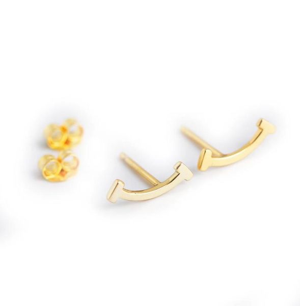 

smile letter charms stud earrings s925 t sterling silver diamond or without crystal wedding jewelry day gift8125211, Golden;silver