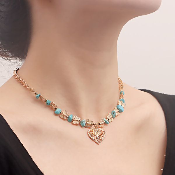 

fashion jewelry popular natural stone butterfly splicing broken stone collarbone necklace retro love necklace designer jewlery luxury combin, Silver
