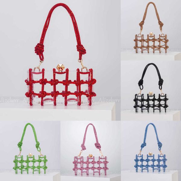 

shoulder bags diamond clear acrylic box evening clutch women new boutique woven knotted rope rhinestone purses and handbags wedding party 23