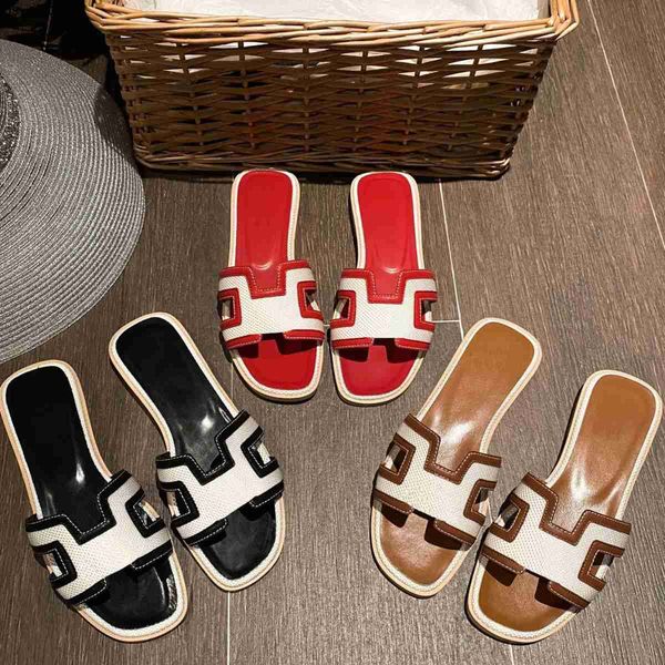 

slippers womens designer orange slippers luxury sandal slides flat flip flops odile skin slide ladies beach sandal summer genuine leather sl, Black