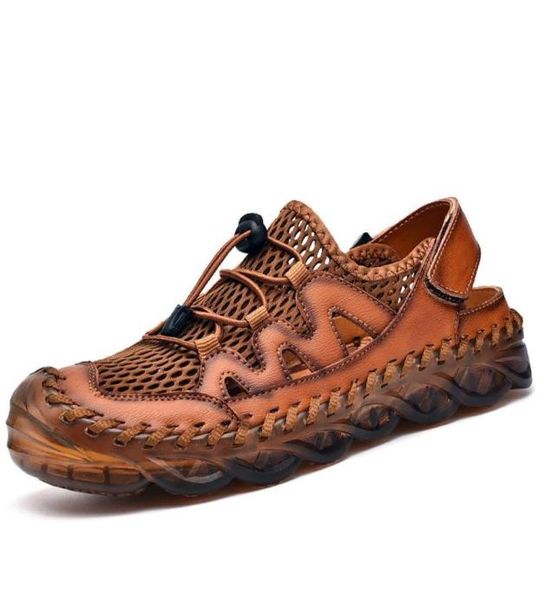 

classic men039s sandals summer handmade leather mens beach sandals roman style mens gladiator outdoor men039s wading shoes4471110, Black