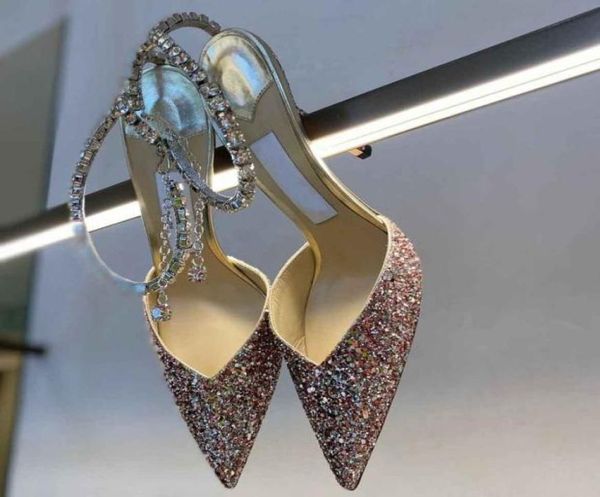 

summer famous saeda sandals dress shoes pointed toe women pumps crytal strap stiletto heels lady nude black glitter evening party 2697059
