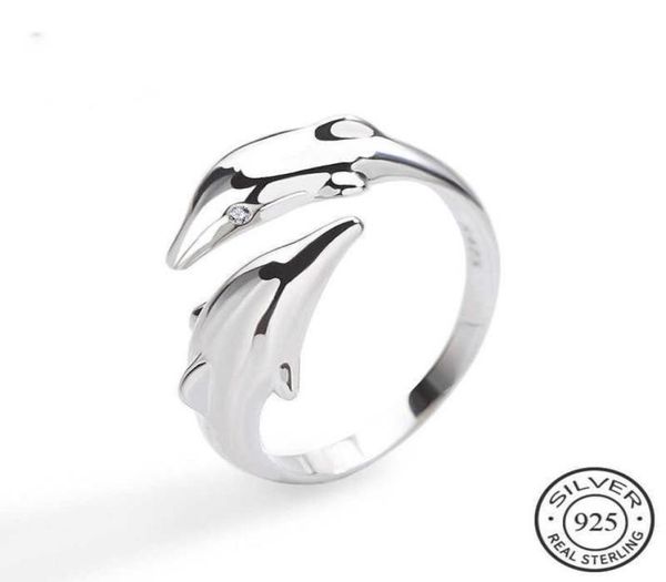 

genuine 925 sterling silver smooth surface cute animal dolphin adjustable ring fine jewelry for women party bijoux gift q07088358923