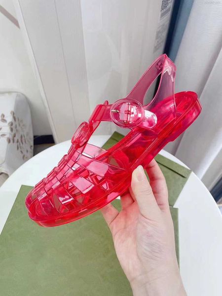 

2022 new european style women's gladiator pvc clear shoes fashion slippers round button decoration roman woven transparent color jelly, Black