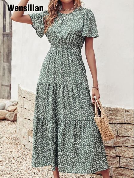 

basic casual dresses fashion floral print maxi dress women summer short sleeve designer style casual bohemian sundress o neck ladies long bo, Black;gray