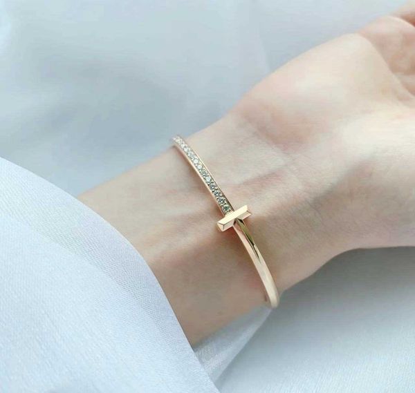 

designer s925 sterling silver tiffay t1 bracelet semi diamond exquisite gift set luxury simple versatile bracelet 8j8c, Black