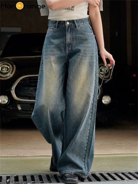 

women's jeans hanorange spring summer retro washed wide leg jeans women high waist relaxed denim pants female vintage blue 230519