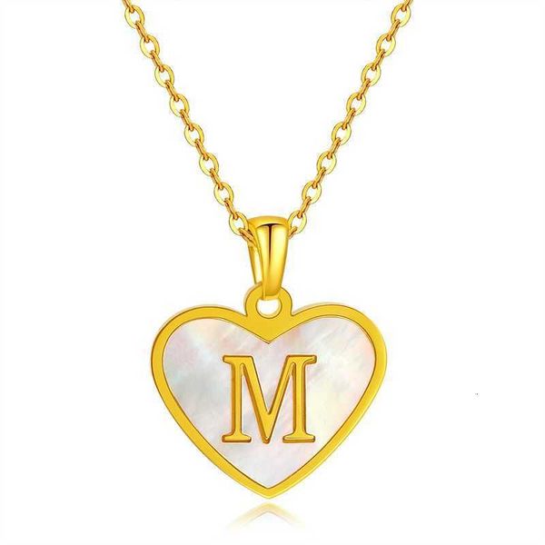 

jewelry pendant necklace 18k heart shaped stainless steel freshwater shell letter necklace women's versatile titanium 26 english pendan, Black