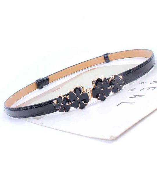

adjustable patent women waist leather belt flower girdle for dresses female ladies waistband straps white black4945954, Black;brown