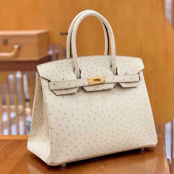 

handbags birkin pure hand sewn wax thread sewn ostrich skin women's bag real leather bag 30 women's handbag luxury brand wool whit