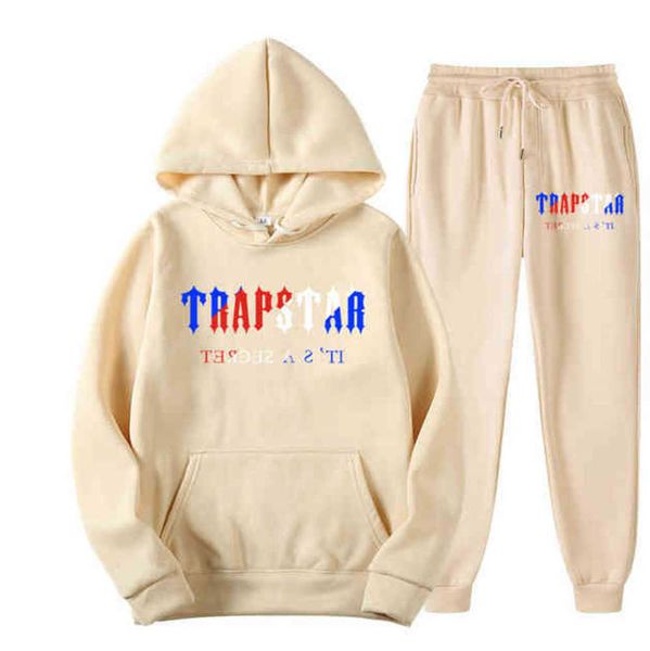 

tracksuit trapstar brand printed sportswear men's t shirts 16 colors warm two pieces set loose hoodie sweatshirt pants jogging new high, Gray