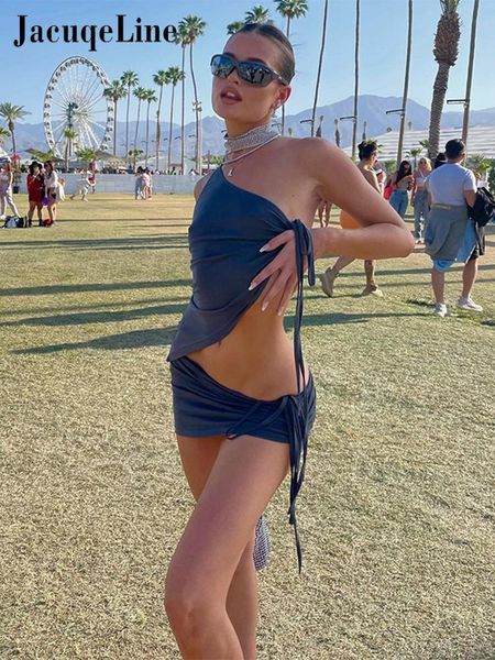 

two piece dress jacqueline drawstring summer sets womens outfits one shoulder crop and mini skirts coord club party 230518, White