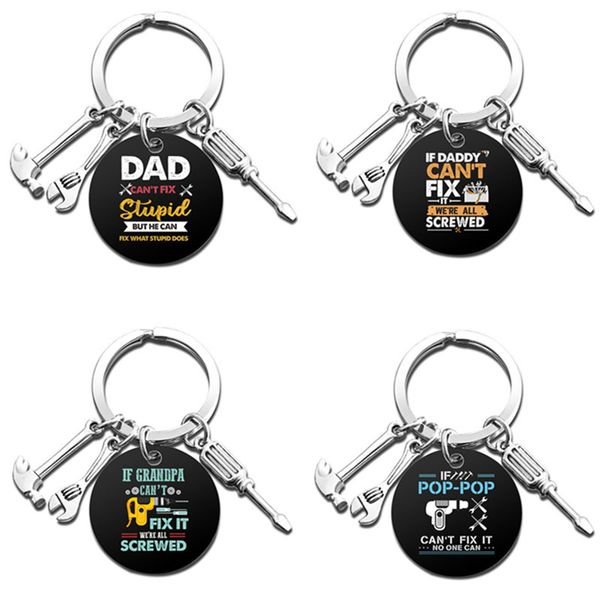 

fashion imitation hammer wrench stainless steel designer keychains dad grandpa letters black keychain key chain car keyring charm jewelry fa, Silver