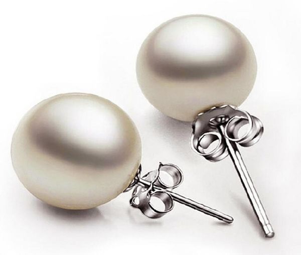 

925 sterling silver pearl stud earrings jewelry romantic charm simple 681012 mm luxury ear rings for women2549715, Golden;silver