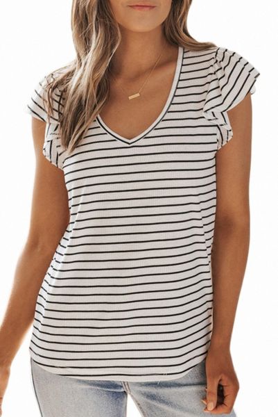 

stripe v neck flutter sleeve 2023 new b1vs#, White