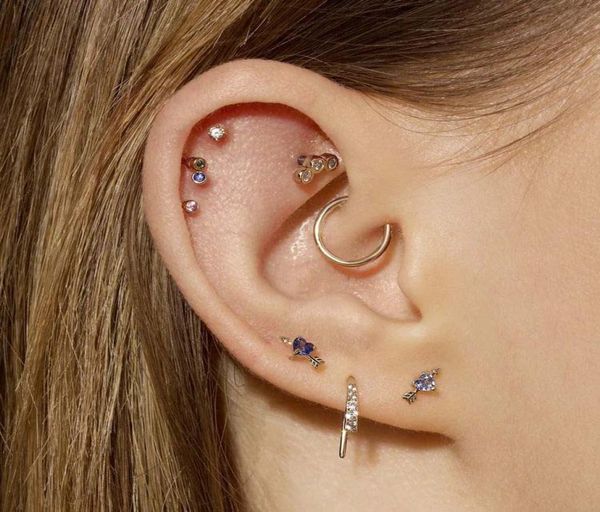

2021 new tiny 925 sterling silver blue crystal cz heart stud earring with arrow stud earrings for woman romantic wedding jewelry g1971113, Golden;silver
