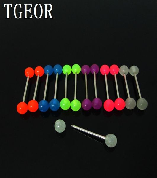 

whole 100pcs 15g mixed colors glow in the dark uv acrylic piercing barbell tongue ring 5862253, Silver