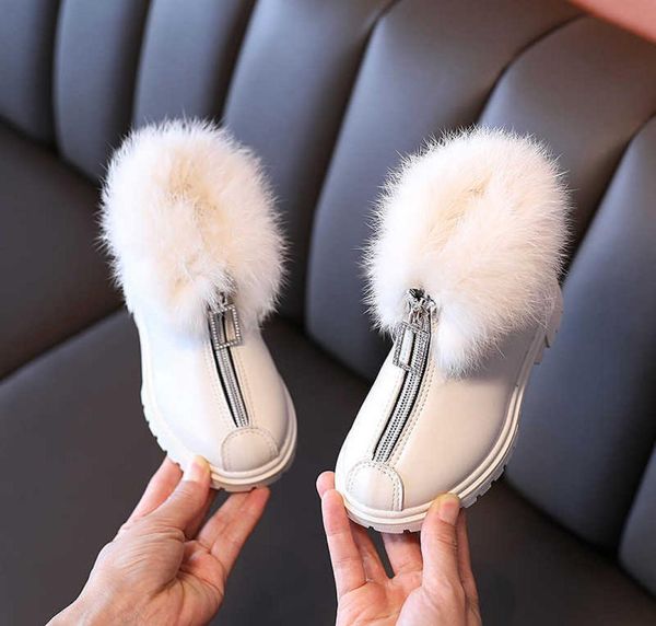 

boots children039s ankle for girls warm cotton fluffy fur winter kids front zipper rhinestone zip princess sweet chic 2636 l227397087, Black;grey