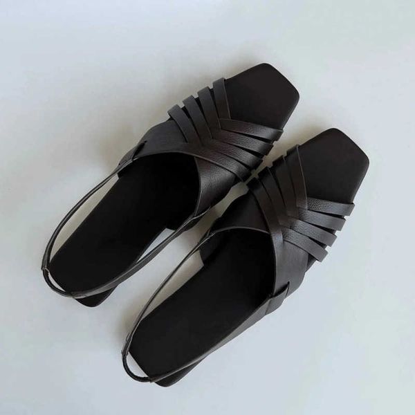 

sheepskin edition~2023 new genuine leather open toe knitted sandals for summer flat bottom hollow out casual roman women's shoes, Black