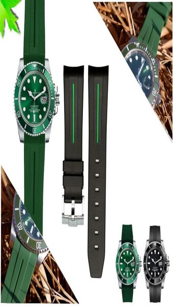 

watch bands curved end silicone rubber strap 20mm 21mm watchband waterproof soft band green blue color wristwatches8560570, Black;brown