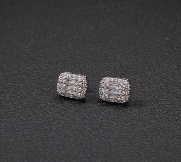 

hip hop baguette stud earrings 8x10mm micro paved cubic zircon earings fashion jewelry gift6829114, Golden;silver