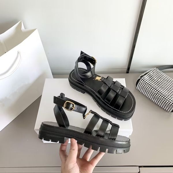 

new clea triomphe gladiator chunky sandals adjustable buckle ankle-strap sandal vegetal flats shoes platform luxury designers slides factory, Black