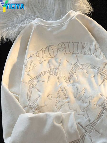 

yiciya women's hoodies fashion angel pink women letter embroidery kpop white pullover sweatshirt oversized couple outfit, Black