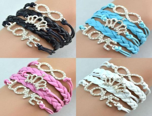 

fashion antique diamonds charm crown love infinity mix 4 colors weave leather bracelets fashion bracelets jewellery 10pcs 8679734, Golden;silver